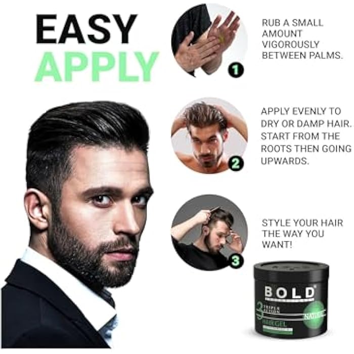 Bold Professional Triple Action Strong Hair Gel - Pro Vitamin B5 - Long-Lasting Shine - Natural - 1000 Ml - Image 2
